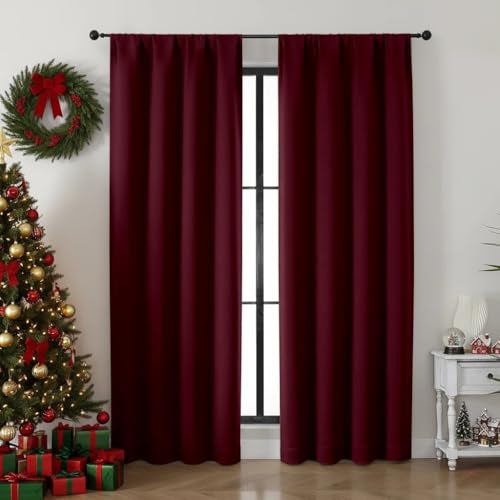 Simplebrand Ava Burgundy Blackout Curtains for Bedroom 84 Inch Length 2 Panels Set Solid Thermal Insulated Privacy Nursery Window Treatment Curtains Blackout Drapes W40 x L84 Inch Burgundy