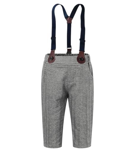 SANGTREE Boy's Clothes Set, Dress Shirt with Bow Tie + Formal Vest + Newsboy Hat + Suspender Pants 4 Pieces Gentleman Suit Hat Kid - Grey, 3-9 Months = Tag 60 - Image 3