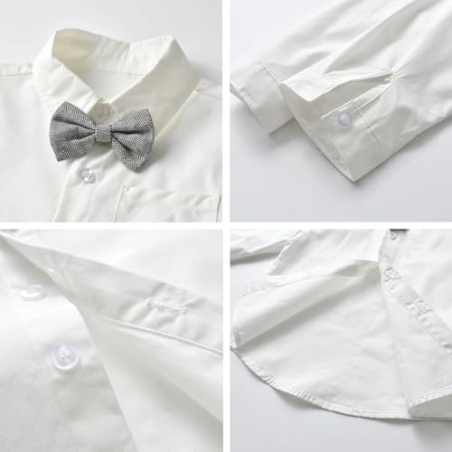 SANGTREE Boy's Clothes Set, Dress Shirt with Bow Tie + Formal Vest + Newsboy Hat + Suspender Pants 4 Pieces Gentleman Suit Hat Kid - Grey, 3-9 Months = Tag 60 - Image 5