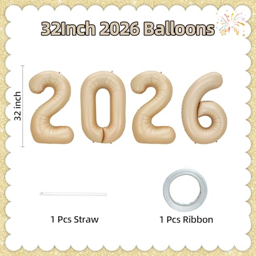 KALOR 32 Inch 2026 Caramel Foil Number Balloons 2026 New Years Decorations for 2026 Happy New Year Eve and Graduations Party Supplies - Image 3