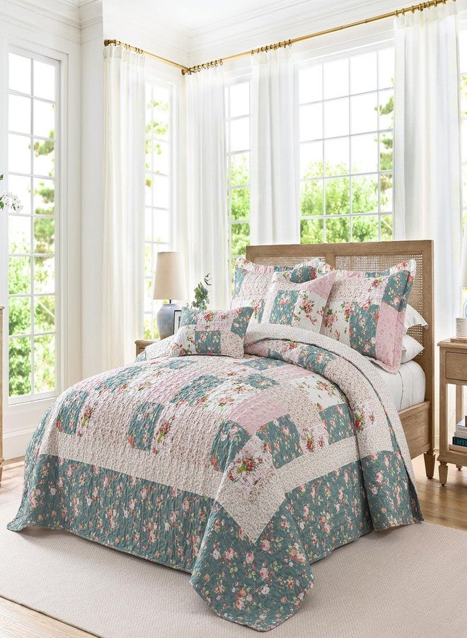 BEDIFANY French Style Queen Size Quilt Set for Farmhouse - 3 Pieces Cotton Filling Garden Lightweight Bedspreads Queen with Floral Pattern - All Season Quilt Bedding Sets for Decorations - Image 2