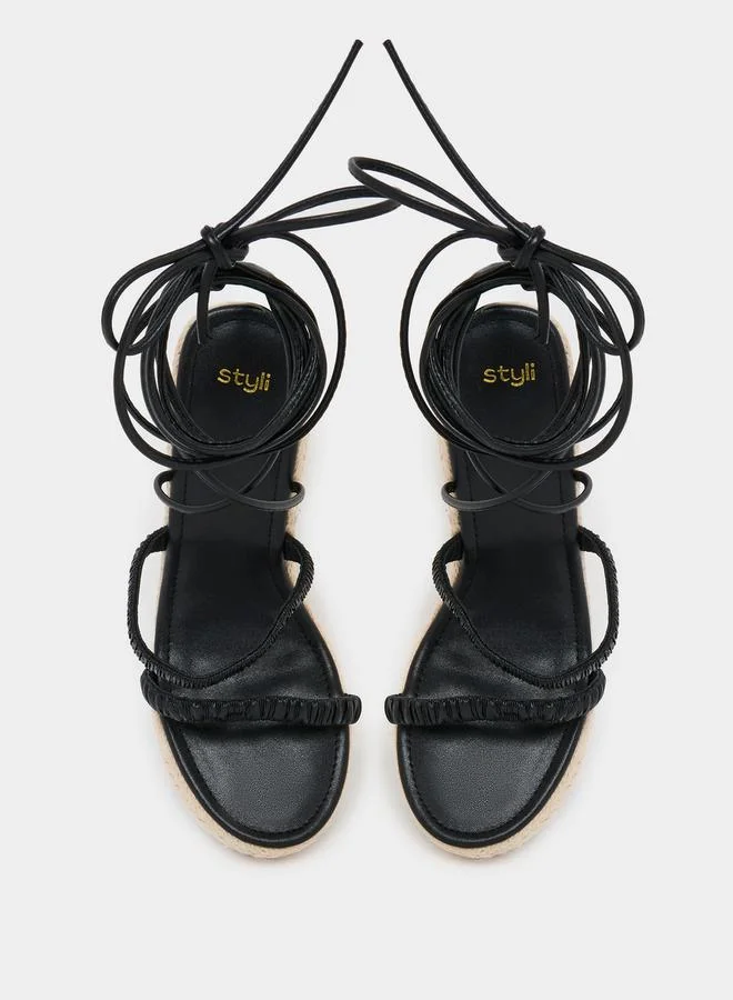 Styli Strappy Tie-Up Wedge Sandals