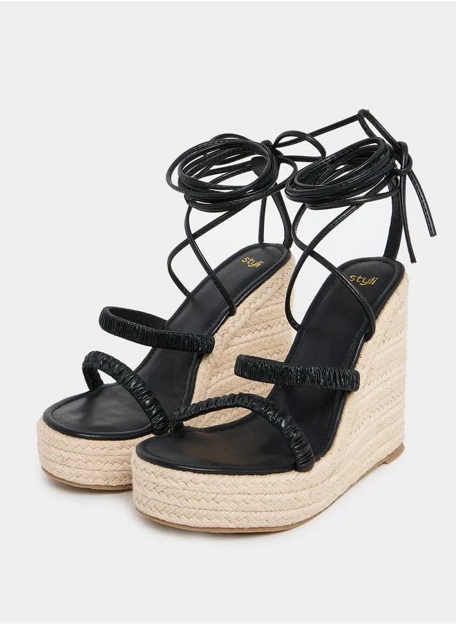 Styli Strappy Tie-Up Wedge Sandals