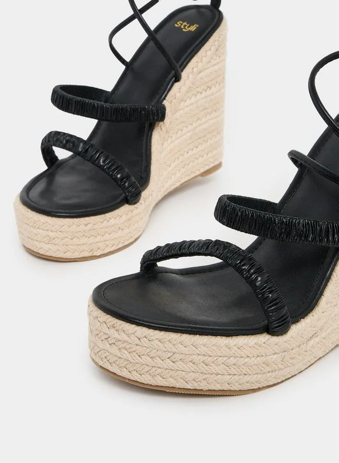 Styli Strappy Tie-Up Wedge Sandals