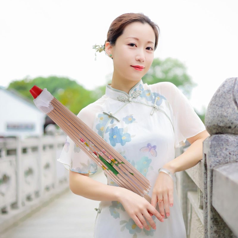 Vintage Silk Nylon Bridal Umbrella For Women Photography Prop 76cm White - Image 5