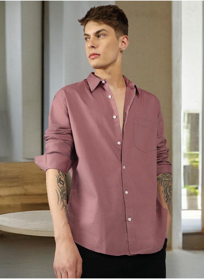 Dennis Lingo Slim Fit Pink Men's Casual Shirt, Spread Collar, Full Sleeves, 100% Cotton,  - Image 1