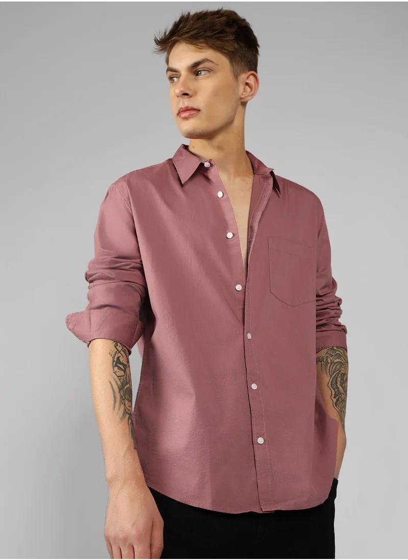 Dennis Lingo Slim Fit Pink Men's Casual Shirt, Spread Collar, Full Sleeves, 100% Cotton