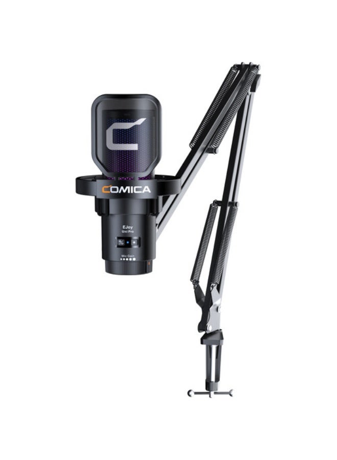 Comica Audio EJoy Uni Pro A RGB Cardioid Condenser Wireless/USB-C Microphone with Boom Arm (Black) - Image 2
