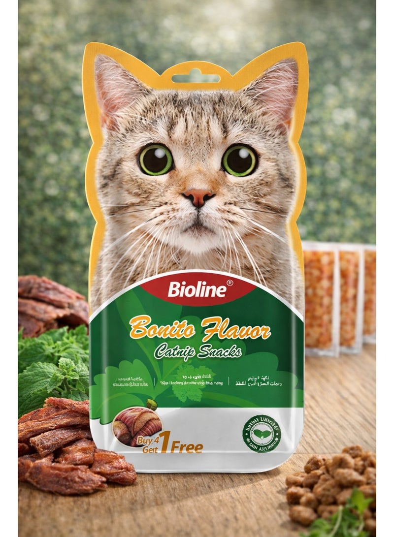 Bioline Bonito Flavor Catnip Liquid Pet Snacks 75g (5 Sticks) – Premium Creamy Lickable Treats with Natural Catnip, Grain-Free High-Protein Digestion Support for Adult Cats and Kittens