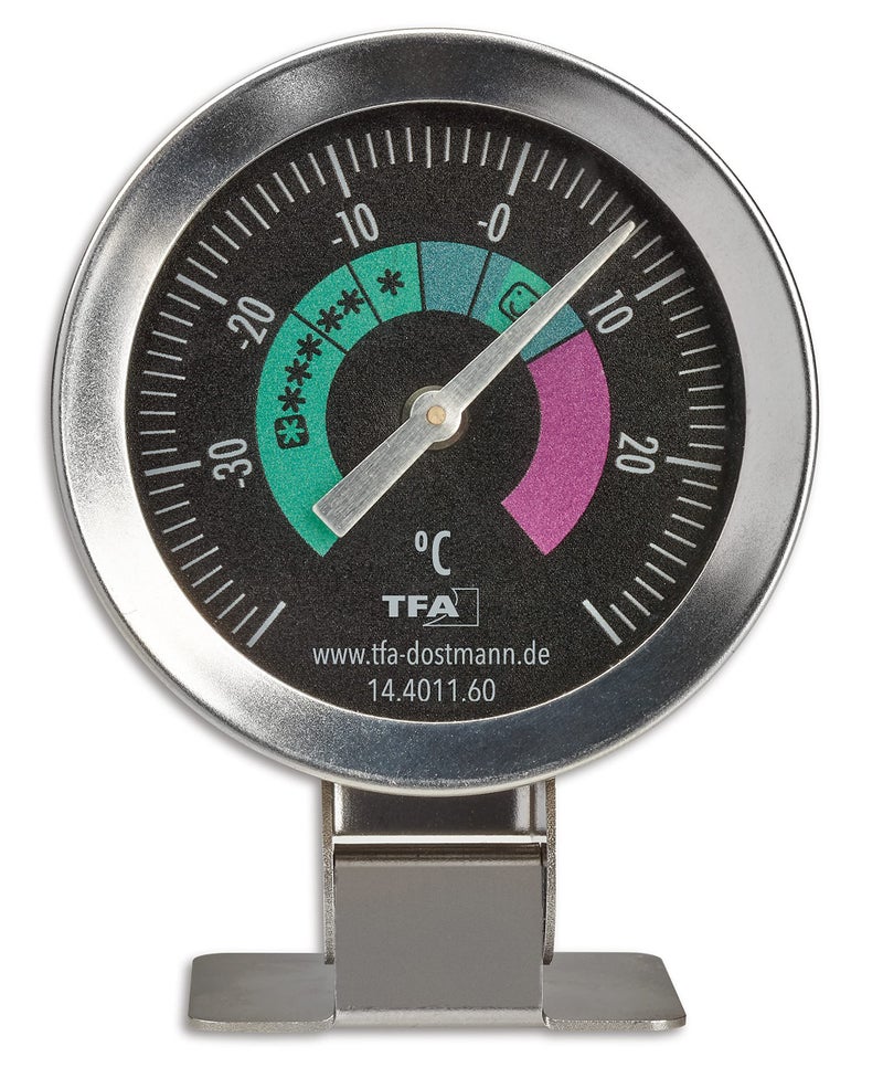 TFA Dostmann Refrigerator Thermometer Analogue 14401160 Stainless Steel Also Suitable for Freezers Cold Stores up to 40 C Silver