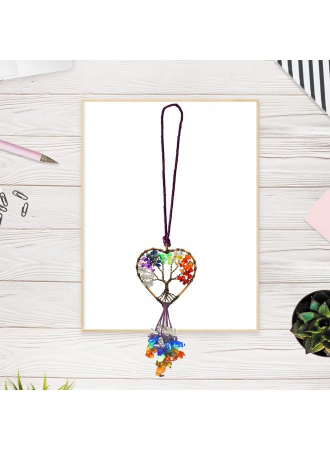 Persofine Handmade Cute Boho Tree of Life Chakra Stones Car Mirror Hanging Accessories for Women and Men,7 Chakras Healing Crystal Car Rear View Mirror Hanging Charm and Wall Door Windows Decor - Image 4