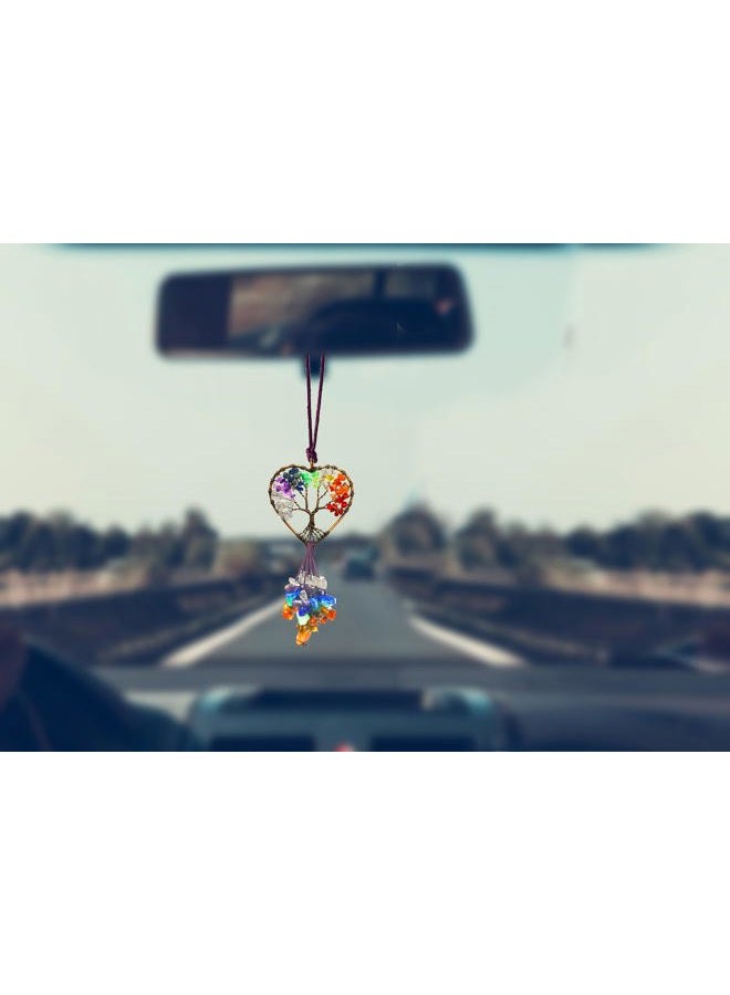 Persofine Handmade Cute Boho Tree of Life Chakra Stones Car Mirror Hanging Accessories for Women and Men,7 Chakras Healing Crystal Car Rear View Mirror Hanging Charm and Wall Door Windows Decor - Image 5
