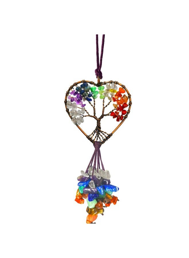 Persofine Handmade Cute Boho Tree of Life Chakra Stones Car Mirror Hanging Accessories for Women and Men,7 Chakras Healing Crystal Car Rear View Mirror Hanging Charm and Wall Door Windows Decor - Image 1