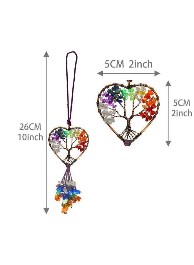 Persofine Handmade Cute Boho Tree of Life Chakra Stones Car Mirror Hanging Accessories for Women and Men,7 Chakras Healing Crystal Car Rear View Mirror Hanging Charm and Wall Door Windows Decor - Image 3