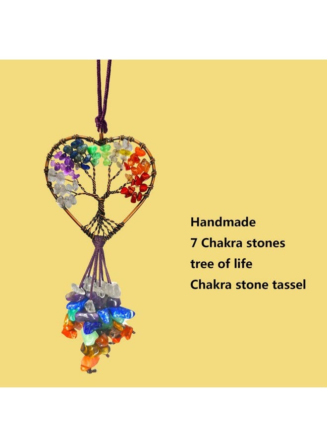 Persofine Handmade Cute Boho Tree of Life Chakra Stones Car Mirror Hanging Accessories for Women and Men,7 Chakras Healing Crystal Car Rear View Mirror Hanging Charm and Wall Door Windows Decor - Image 2