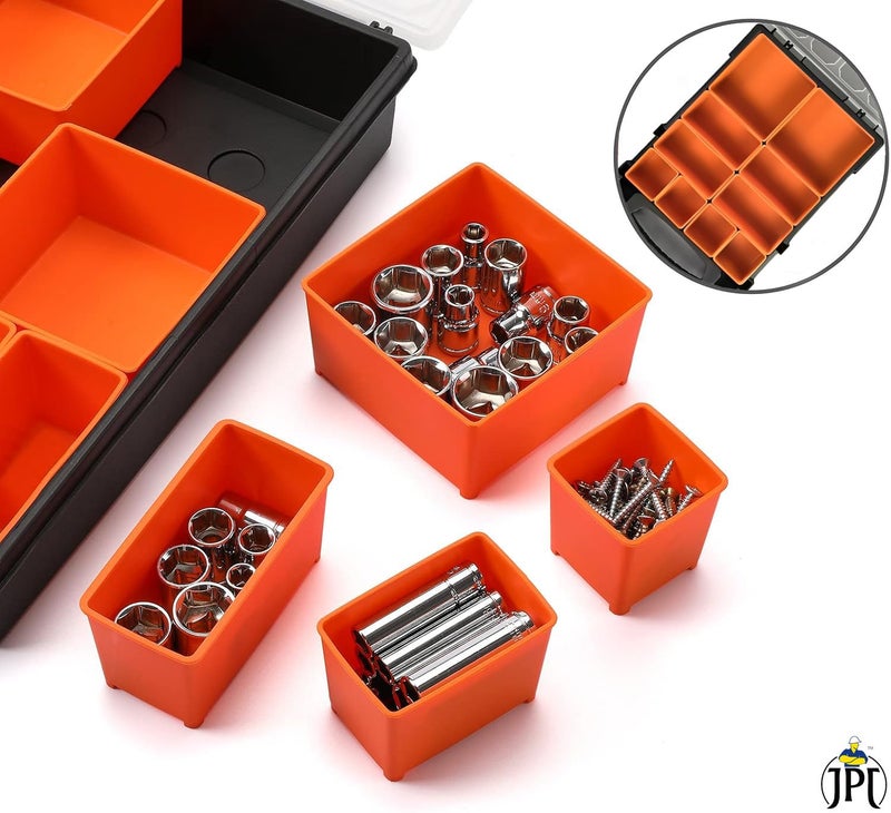 JPT Professional Organizer with 10 Removable Compartments, Orange Plastic Storage Bin for Screws and Small Items - Image 4