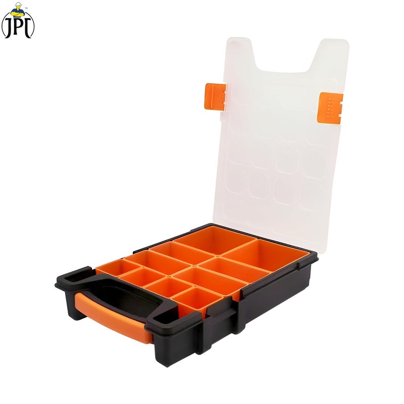 JPT Professional Organizer with 10 Removable Compartments, Orange Plastic Storage Bin for Screws and Small Items - Image 2