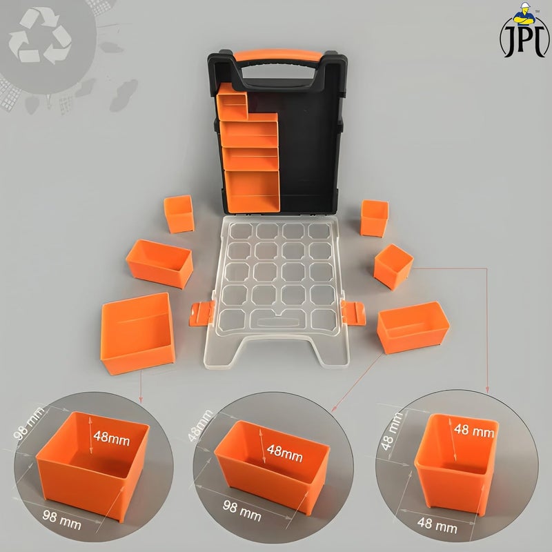 JPT Professional Organizer with 10 Removable Compartments, Orange Plastic Storage Bin for Screws and Small Items - Image 5