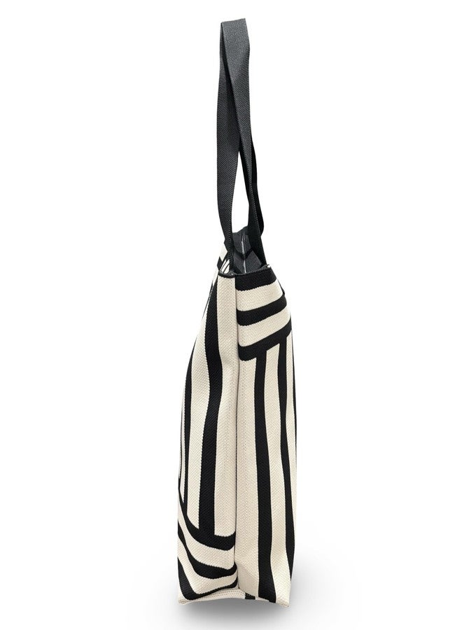 GLOSSY Women's/Girl's Canvas Tote Handbag (Black & White) - Image 5
