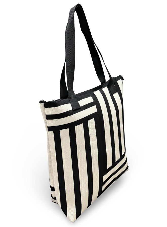 GLOSSY Women's/Girl's Canvas Tote Handbag (Black & White) - Image 4