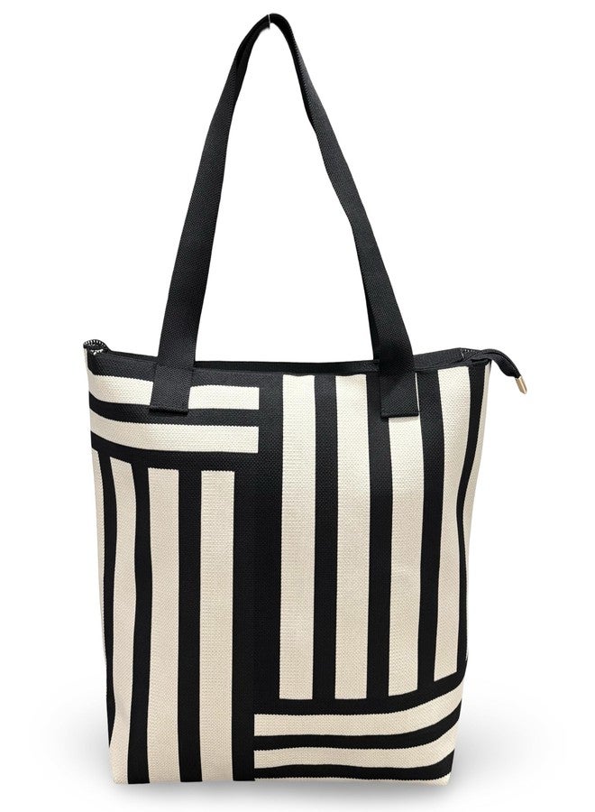 GLOSSY Women's/Girl's Canvas Tote Handbag (Black & White) - Image 1