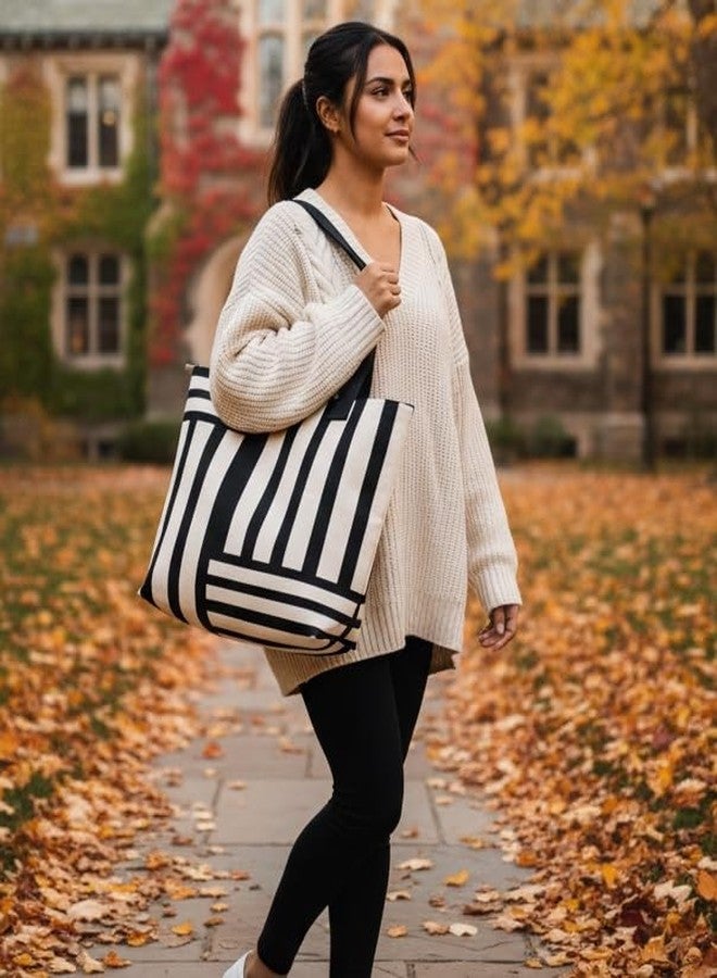 GLOSSY Women's/Girl's Canvas Tote Handbag (Black & White) - Image 2