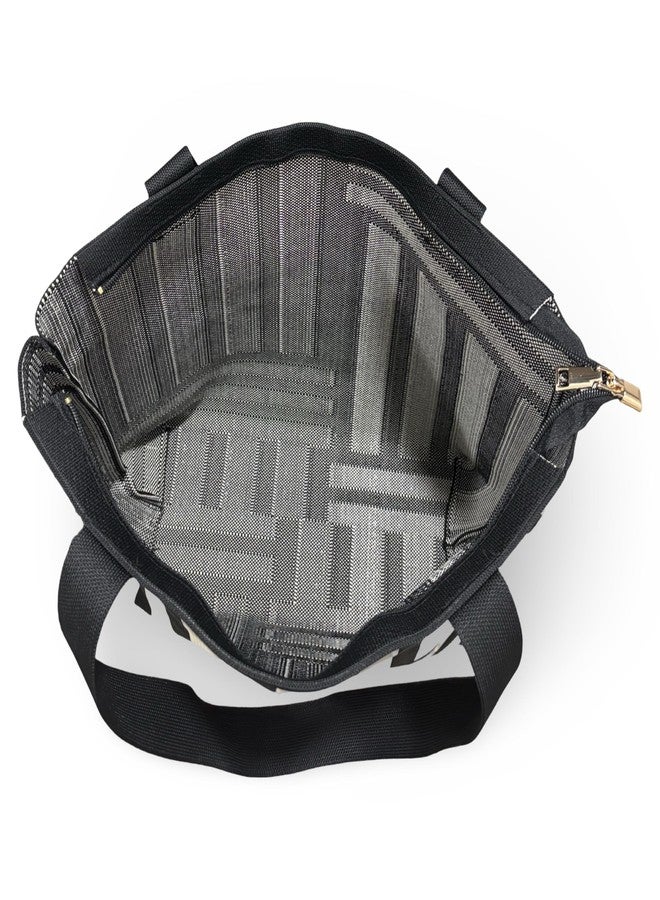 GLOSSY Women's/Girl's Canvas Tote Handbag (Black & White) - Image 3