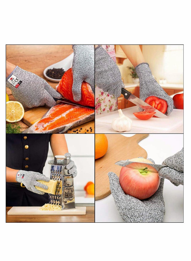 واي آند دي Grey Cut Resistant Gloves Food Grade Safety for Meal Prep Crafts and Outdoors - Level 5 Protection from Knives Vegetable Peelers Graters Fits Both Hand 2 Pairs (M+L)  - Image 3