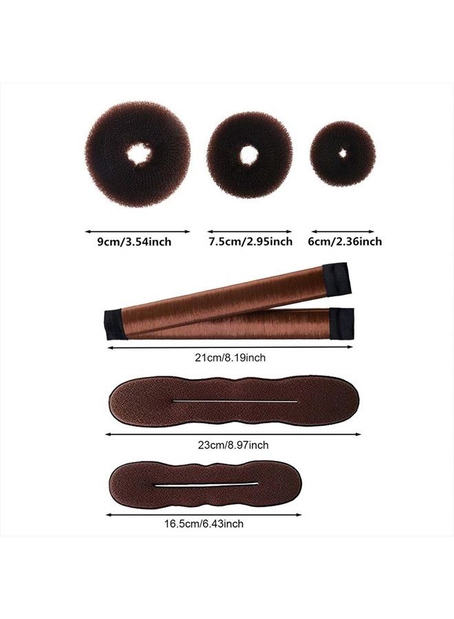 iFlyMars 3 Pieces Hair Donut Bun Makers, 2 Pieces Foam Sponge Bun Shapers, 1 Pieces Magic French Twist Hairstyle Clip,2 Snap Bun Makers,10 pieces Hair Elastic Bands, 20 pieces Hair Pins (Brown) - Image 2