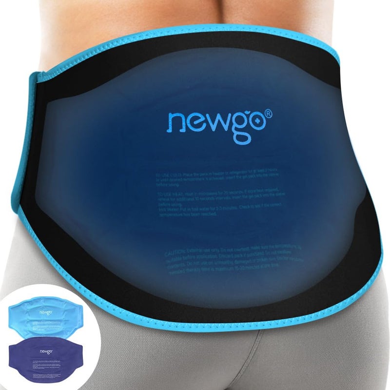 NEWGO Gel Ice Pack for Back Injuries and Pain Relief 2 Pack Lower Back Ice Pack Wrap for Hot Cold Therapy Lumbar Surgery Sciatica Herniated Disc Coccyx Tailbone Pain Black