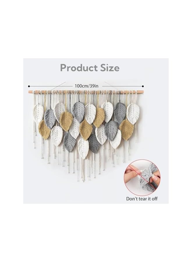 The Bros Wall Hanging, Boho Handmade Woven Macrame Tapestry, Chic Leaves Wall Art Decoration, Handmade Gift for Bedroom Living room Nursery Apartment 100 x 80 cm (A) - Image 3