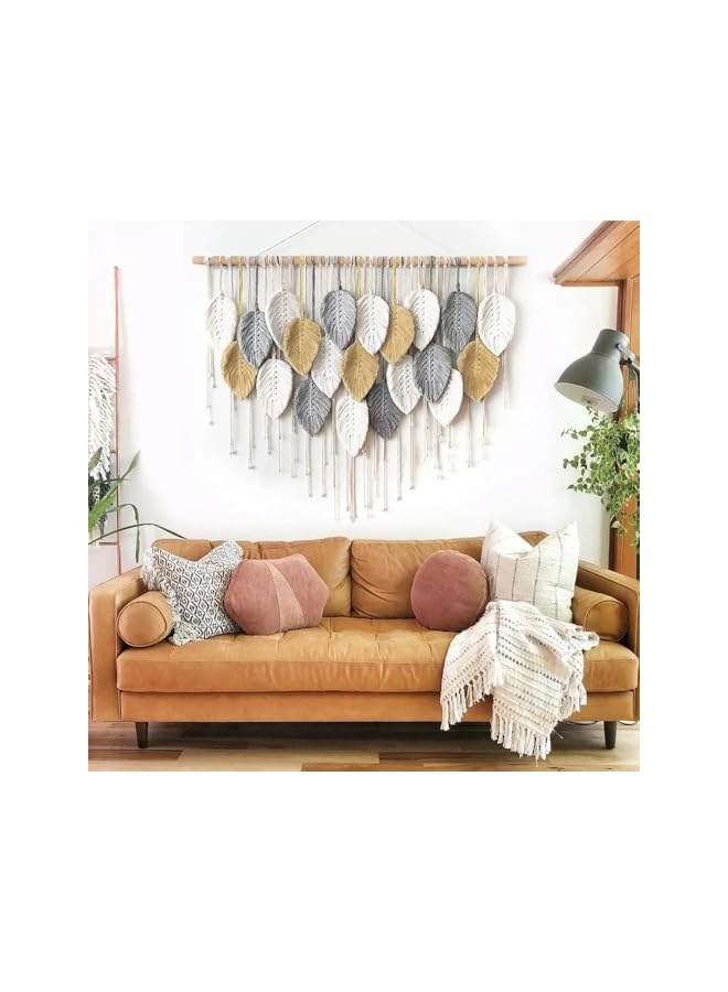 The Bros Wall Hanging, Boho Handmade Woven Macrame Tapestry, Chic Leaves Wall Art Decoration, Handmade Gift for Bedroom Living room Nursery Apartment 100 x 80 cm (A) - Image 2