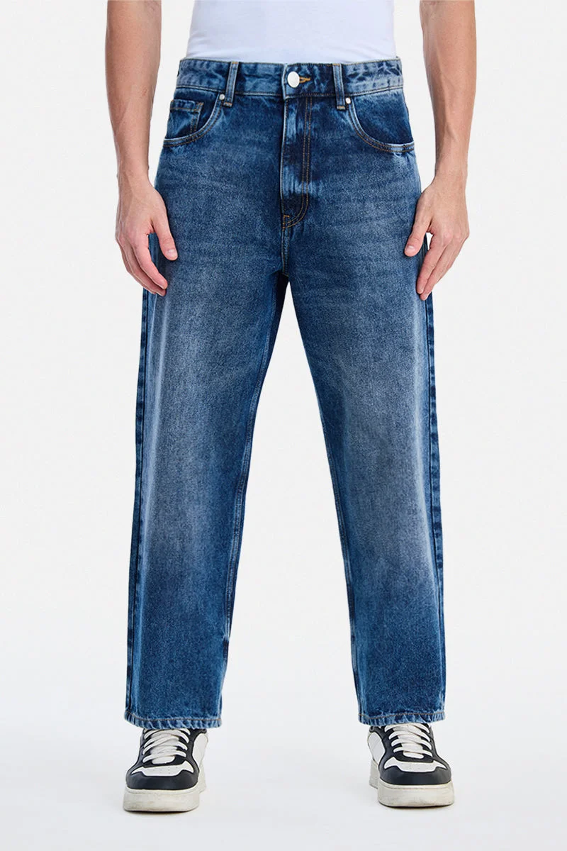 SNITCH Blue Blue Solid Loose Fit Streetwear Jeans for Men | Best Price UAE
