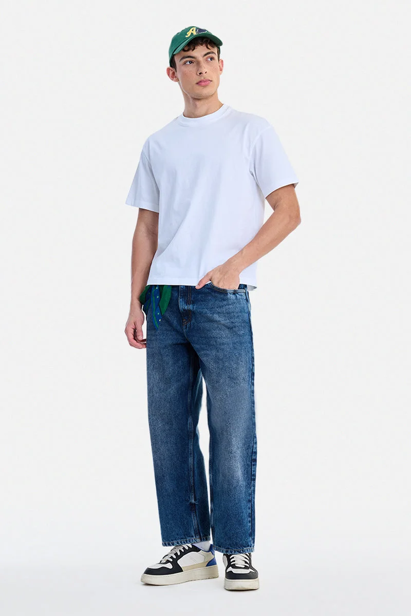 سنيتش Blue Solid Loose Fit Streetwear Jeans