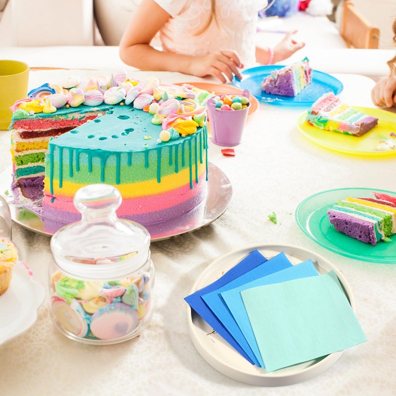 Layhit مناديل كوكتيل قابلة للتصرف 100 قطعة من لايهيت مناديل مشروبات مربعة ورقية لحفلات عيد الحب والزفاف وأعياد الميلاد والعشاء والغداء (سلسلة زرقاء 5 × 5 بوصة) - Image 5