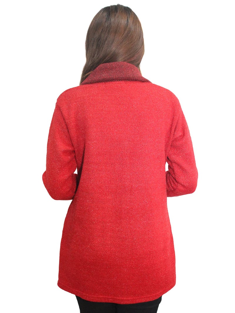 Matelco Womens Woollen Collared Coat Cardigan (IN, Alpha, L, RED) - Image 2