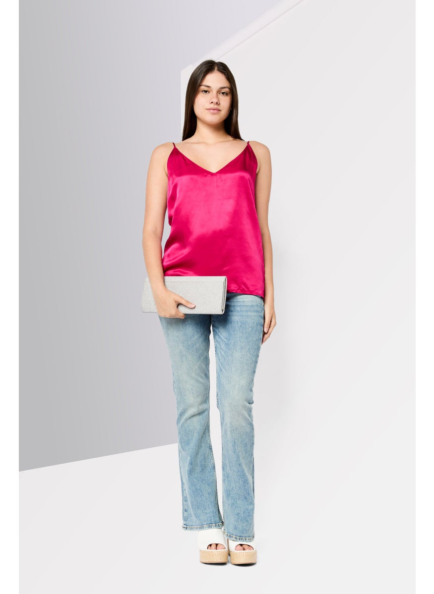 Scotch & Soda Women V-Neck Sleeveless Solid Tank Top, Magenta  - Image 2