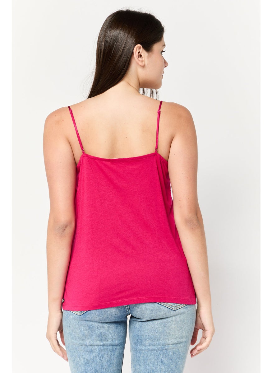 Scotch & Soda Women V-Neck Sleeveless Solid Tank Top, Magenta  - Image 4