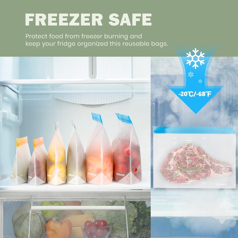 IDEATECH Dishwasher Safe Reusable Storage Bags Stand Up - BPA Free Reusable Sandwich Bags - Leakproof Gallon Freezer Bags, Silicone Food Storage Bags -Grey 6 Gallon Bags - Image 5