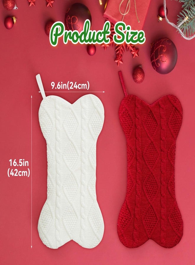 Gets Dog Christmas Stocking, Cute Knit Christmas Stocking for Dogs Decor, Bone Shape Dog Stocking Christmas Large Pet Stockings Hanging Dog Christmas Stocking for Pets (White) - Image 5
