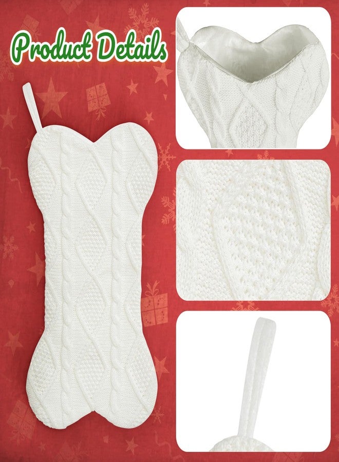 Gets Dog Christmas Stocking, Cute Knit Christmas Stocking for Dogs Decor, Bone Shape Dog Stocking Christmas Large Pet Stockings Hanging Dog Christmas Stocking for Pets (White) - Image 2
