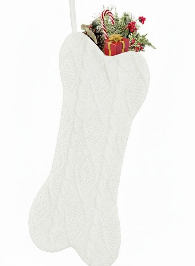 Gets Dog Christmas Stocking, Cute Knit Christmas Stocking for Dogs Decor, Bone Shape Dog Stocking Christmas Large Pet Stockings Hanging Dog Christmas Stocking for Pets (White) - Image 1