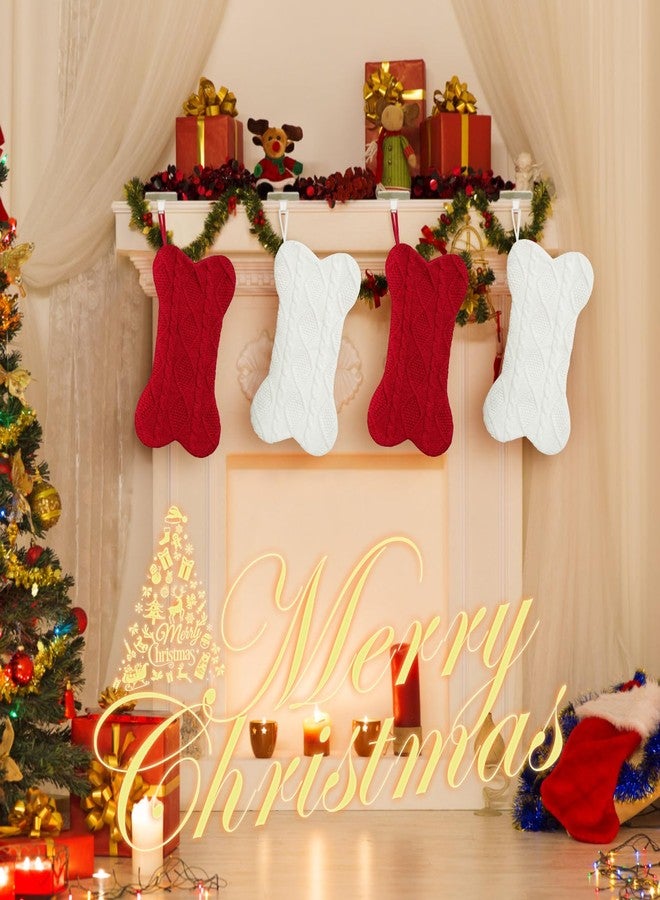 Gets Dog Christmas Stocking, Cute Knit Christmas Stocking for Dogs Decor, Bone Shape Dog Stocking Christmas Large Pet Stockings Hanging Dog Christmas Stocking for Pets (White) - Image 4
