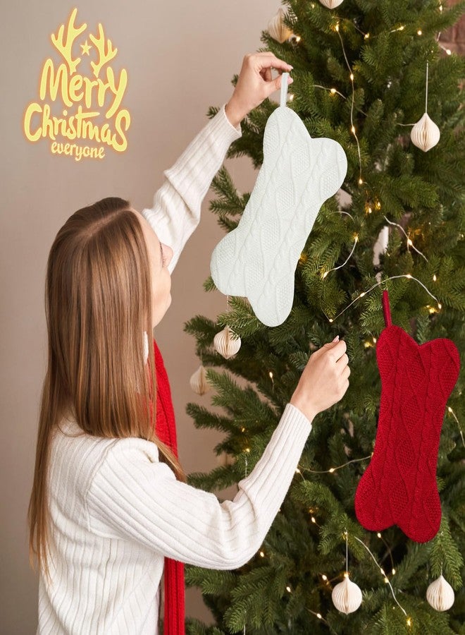Gets Dog Christmas Stocking, Cute Knit Christmas Stocking for Dogs Decor, Bone Shape Dog Stocking Christmas Large Pet Stockings Hanging Dog Christmas Stocking for Pets (White) - Image 3