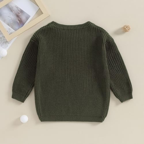 Yoawdats Toddler Baby Girl Boy Long Sleeve Knit Sweater Brothers Sisters Letter Embroidery Round Neck Pullover Fall Winter Tops (Little Brother Army Green, 6-9 Months) - Image 4