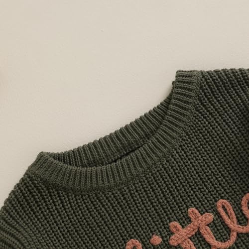 Yoawdats Toddler Baby Girl Boy Long Sleeve Knit Sweater Brothers Sisters Letter Embroidery Round Neck Pullover Fall Winter Tops (Little Brother Army Green, 6-9 Months) - Image 5