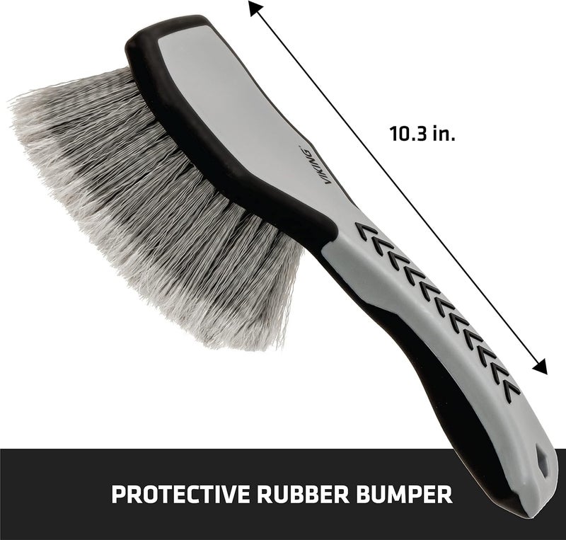 Viking فرشاة غسيل السيارات VIKING - فرشاة العجلات والرفارف، مقبض قصير لتنظيف الإطارات لتفاصيل السيارة، 10.3 بوصة، رمادي/أسود - Image 4