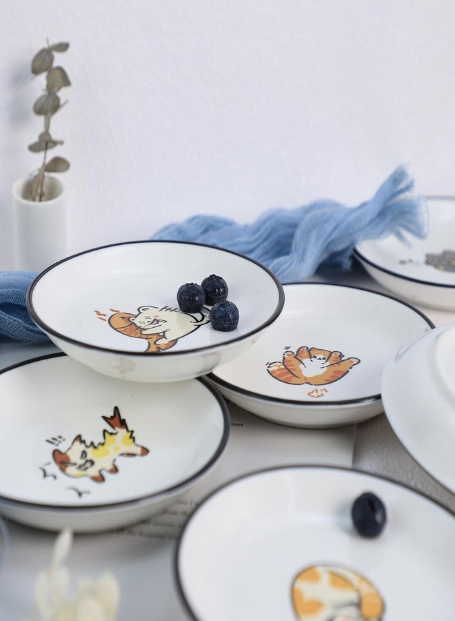 SOCOSY Super Cute Cartoon Animal Ceramic Sauce Dishes, Seasoning Dishes, Little Cat Dog Bird Feeding Bowls, Sushi Soy Dipping Bowls, Appetizer Plates, Dessert Plates, Set of 6-Cats-5 Inch - Image 3
