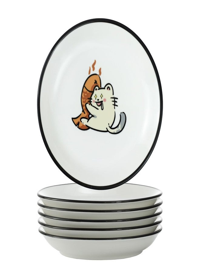 SOCOSY Super Cute Cartoon Animal Ceramic Sauce Dishes, Seasoning Dishes, Little Cat Dog Bird Feeding Bowls, Sushi Soy Dipping Bowls, Appetizer Plates, Dessert Plates, Set of 6-Cats-5 Inch - Image 2