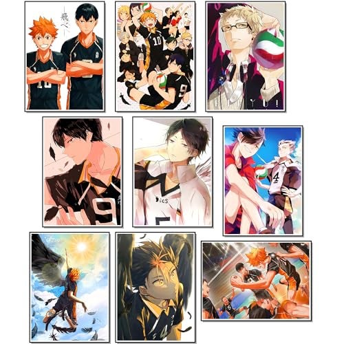 Thepaper9store Paper9store Pack of 9 - Anime Posters self-Adhesive Anime Wall Poster for Room, Size A4 Self-Adhesive 300 GSM Thick matt Poster (Haikyuu) - Image 1